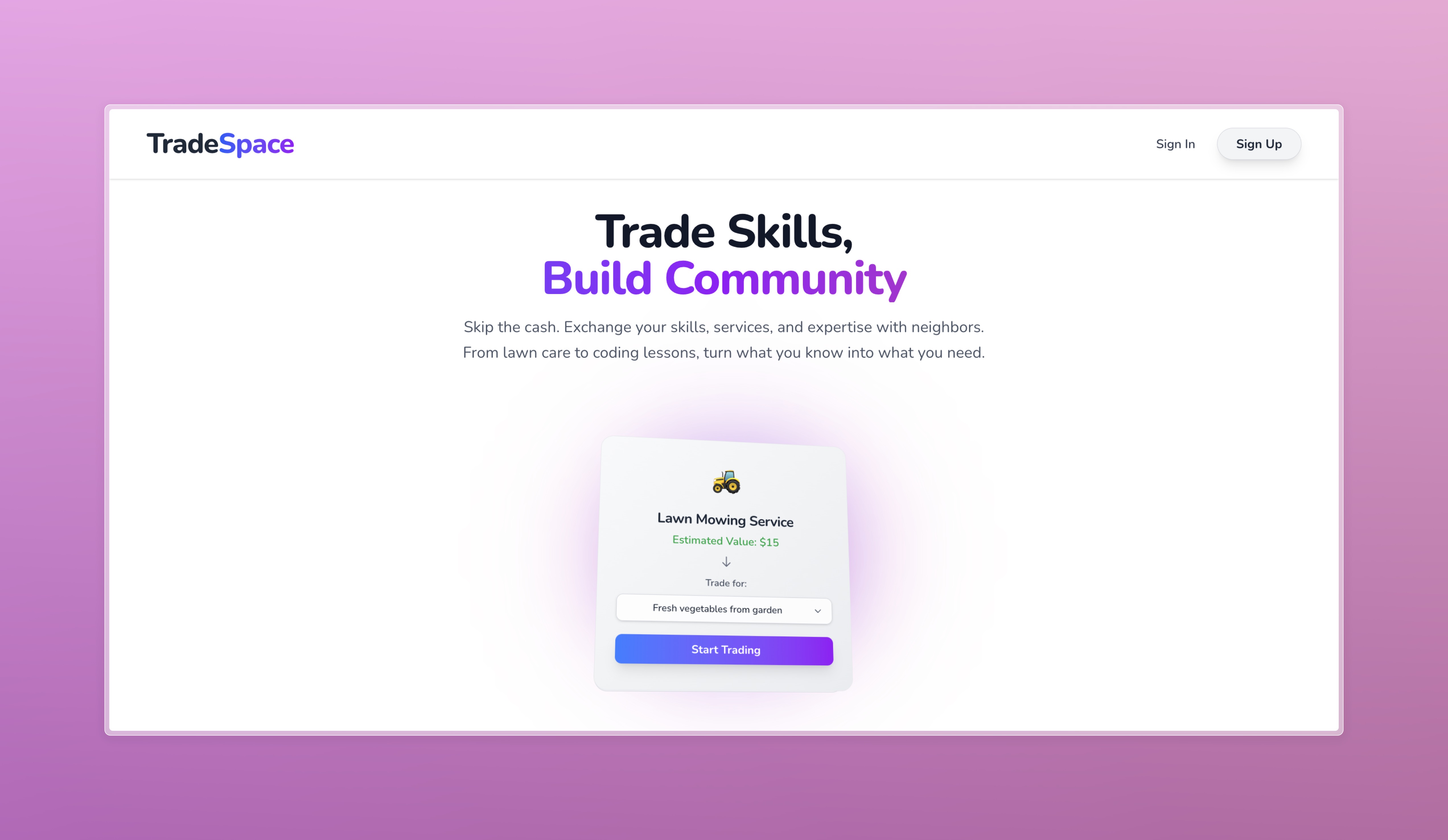 Screenshot of the tradespace project homepage